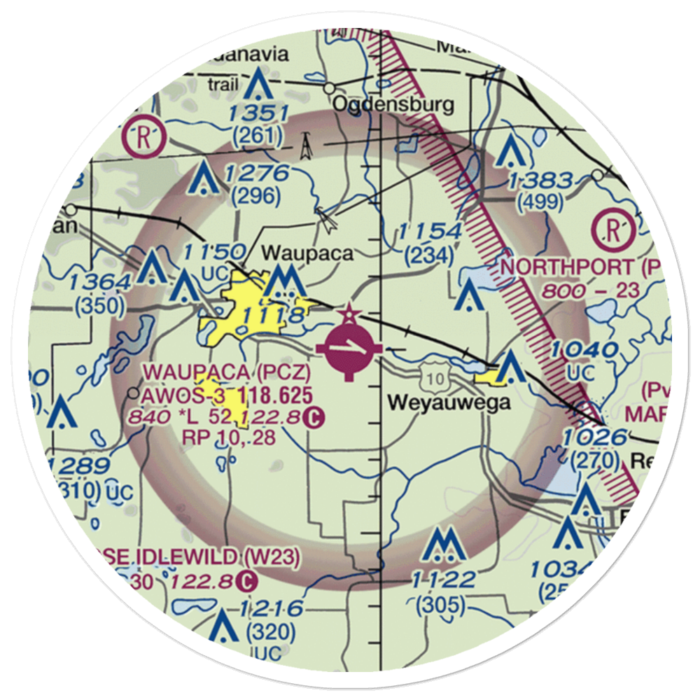 Waupaca Municipal Airport (PCZ) VFR Sectional Sticker (20 mile) 