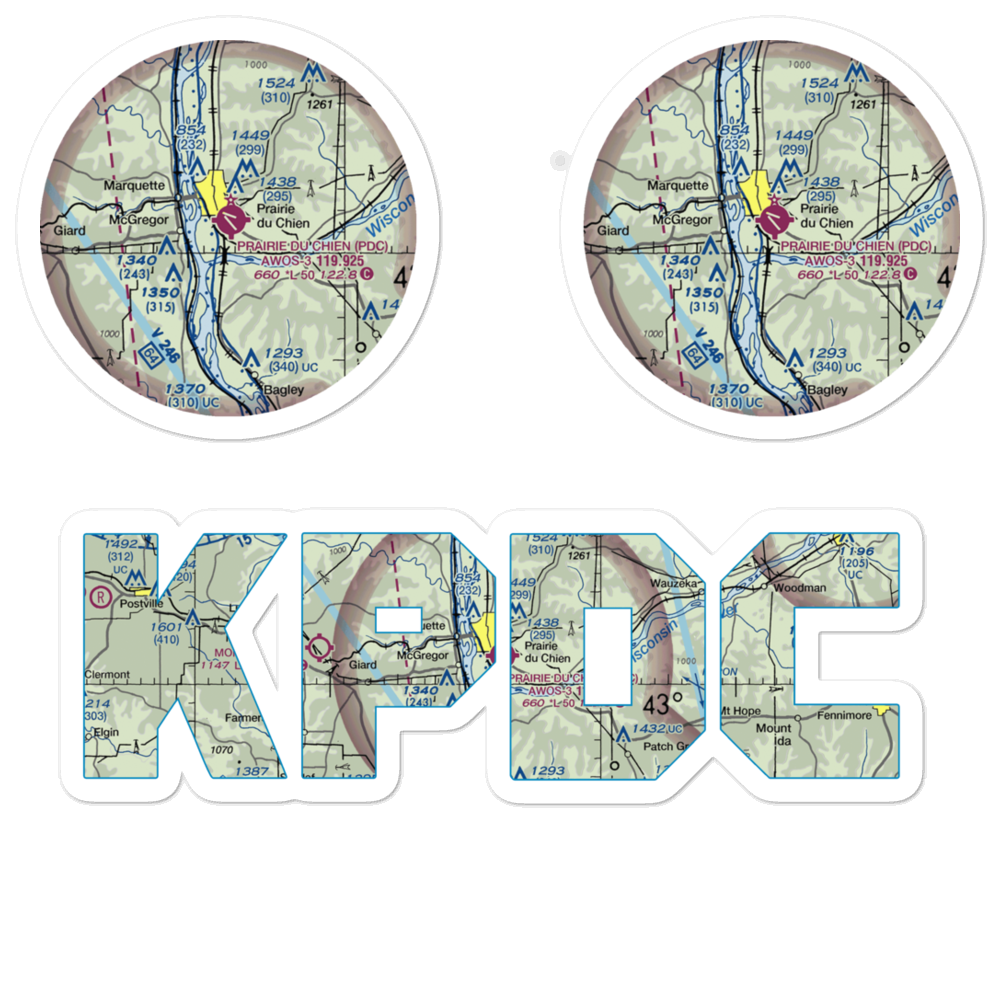 Prairie Du Chien Municipal Airport (PDC) VFR Sectional Sticker Pack 