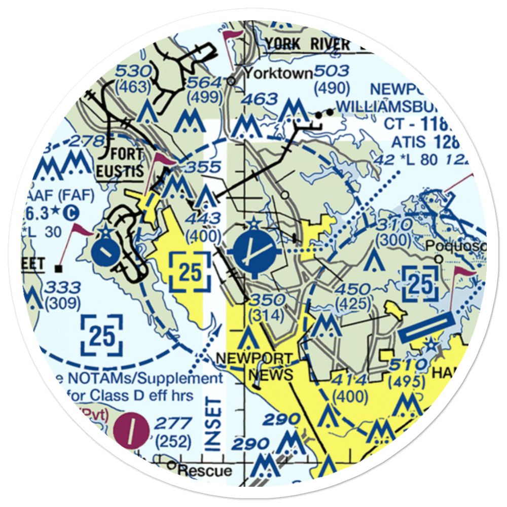 Newport News Williamsburg International Airport (PHF) VFR Sectional Sticker (20 mile) 