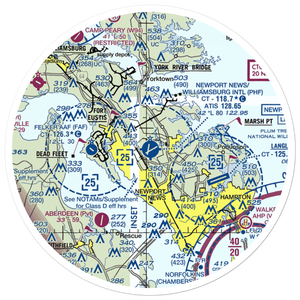 Newport News Williamsburg International Airport (PHF) VFR Sectional Sticker (30 mile)