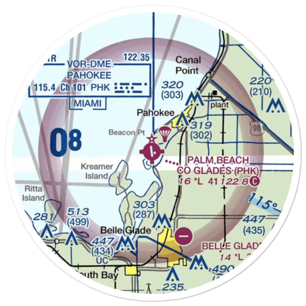 Palm Beach County Glades Airport (PHK) VFR Sectional Sticker (20 mile) 