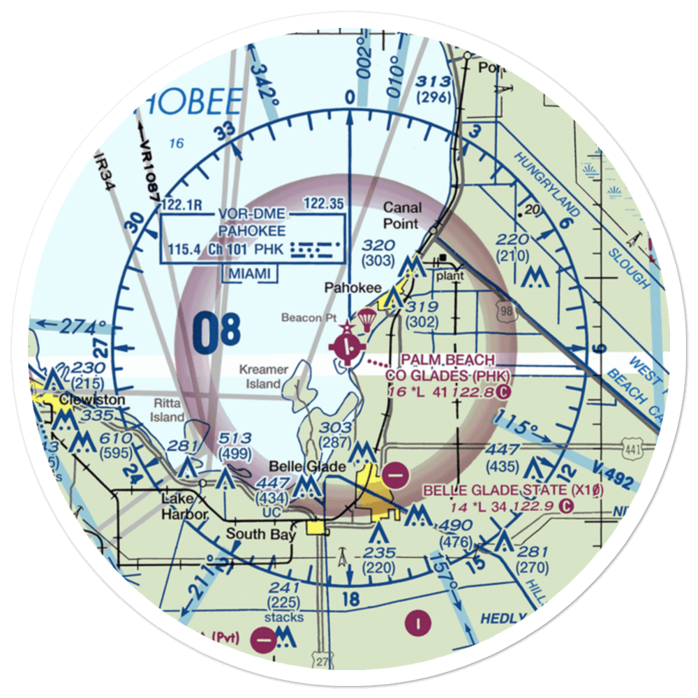 Palm Beach County Glades Airport (PHK) VFR Sectional Sticker (30 mile) 
