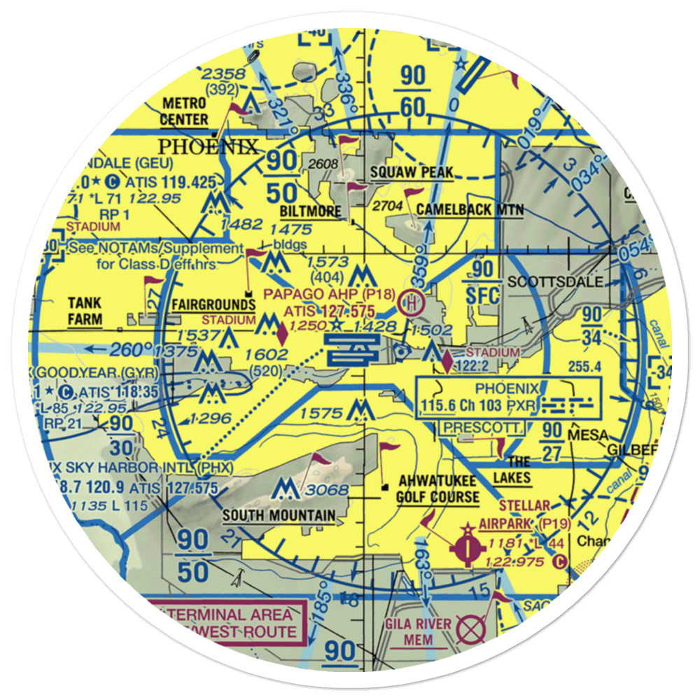 Phoenix Sky Harbor International Airport (PHX) VFR Sectional Sticker (30 mile) 