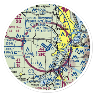 General Wayne A. Downing Peoria International Airport (PIA) VFR Sectional Sticker (20 mile)