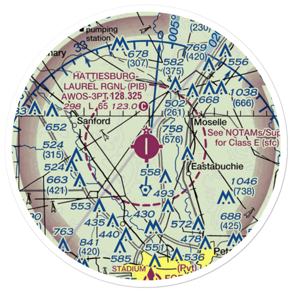 Hattiesburg Laurel Regional Airport (PIB) VFR Sectional Sticker (20 mile) 