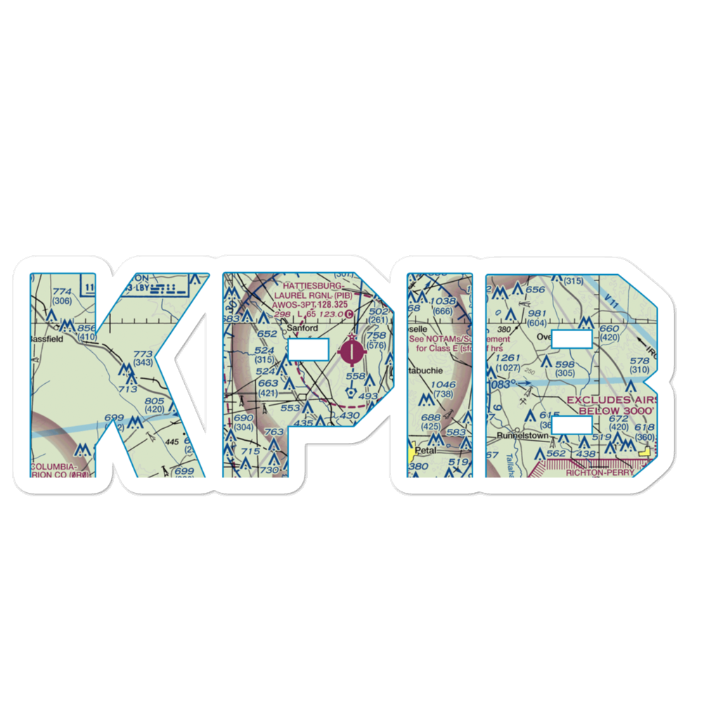 Hattiesburg Laurel Regional Airport (PIB) VFR Sectional Sticker 