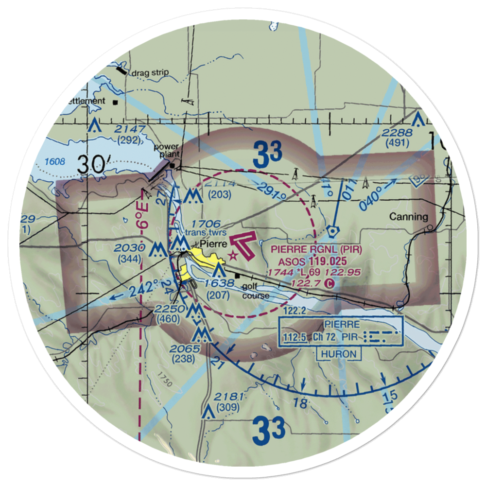 Pierre Regional Airport (PIR) VFR Sectional Sticker (30 mile) 