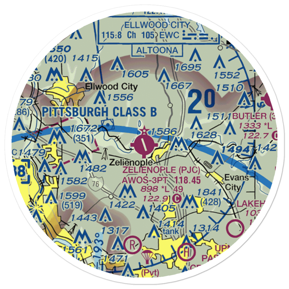 Zelienople Municipal Airport (PJC) VFR Sectional Sticker (20 mile) 