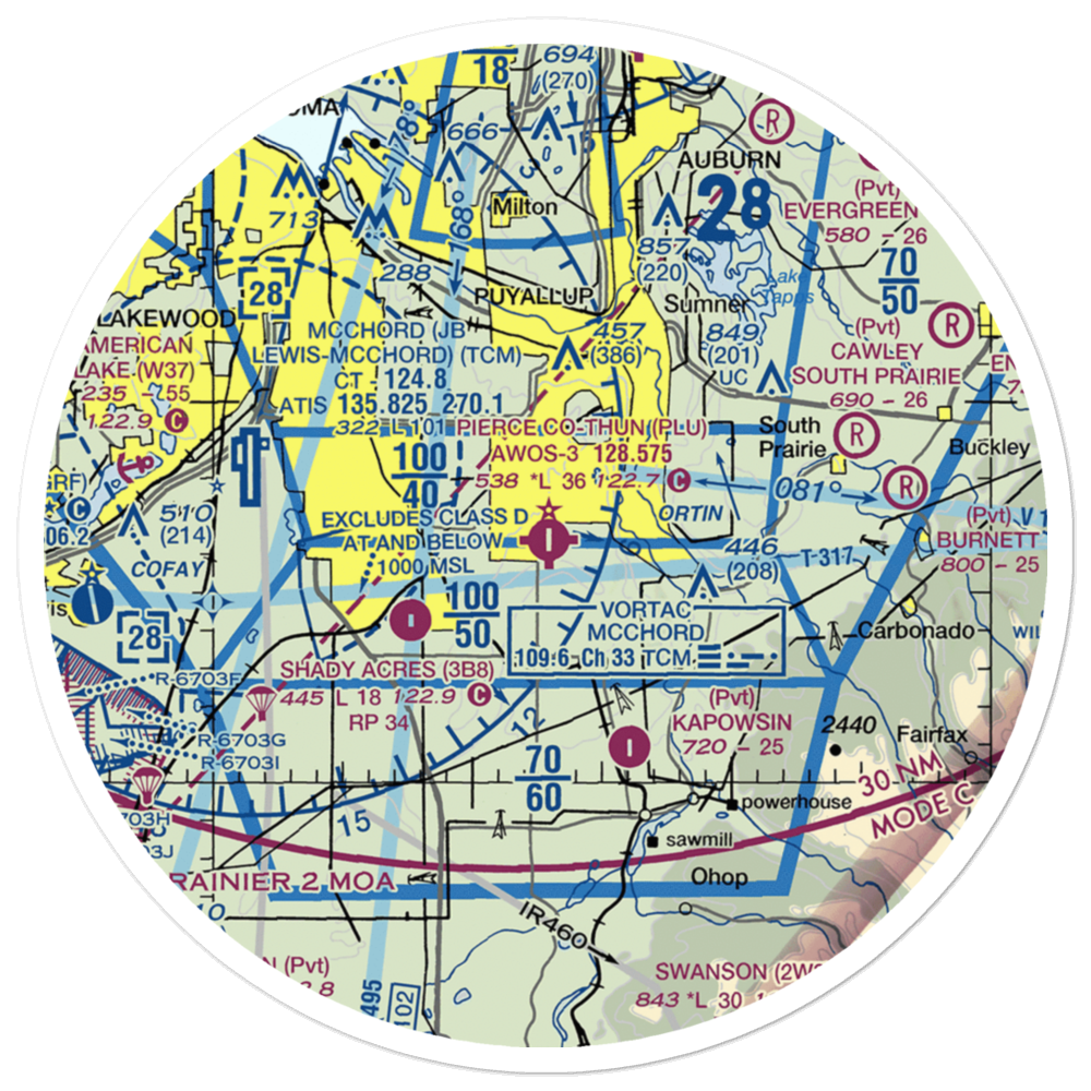 Pierce County-Thun Field (PLU) VFR Sectional Sticker (30 mile) 