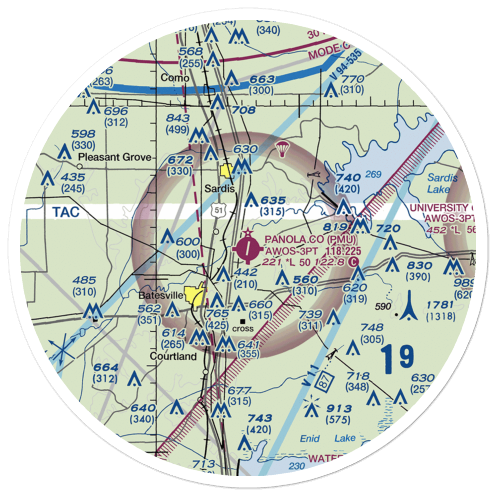 Panola County Airport (PMU) VFR Sectional Sticker (30 mile) 