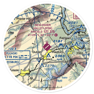 New River Valley Airport (PSK) VFR Sectional Sticker (20 mile)