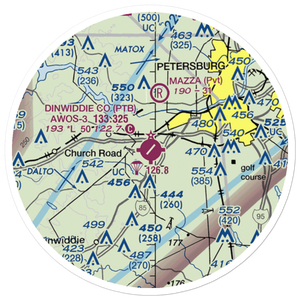Dinwiddie County Airport (PTB) VFR Sectional Sticker (20 mile)