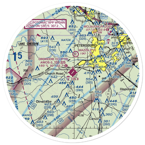 Dinwiddie County Airport (PTB) VFR Sectional Sticker (30 mile)