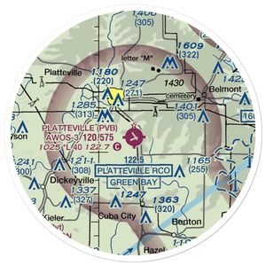 Platteville Municipal Airport (PVB) VFR Sectional Sticker (20 mile)