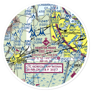 Hampton Roads Executive Airport (PVG) VFR Sectional Sticker (20 mile)