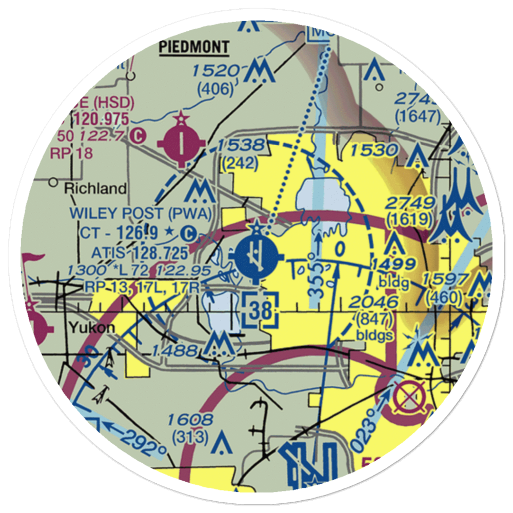 Wiley Post Airport (PWA) VFR Sectional Sticker (20 mile) 