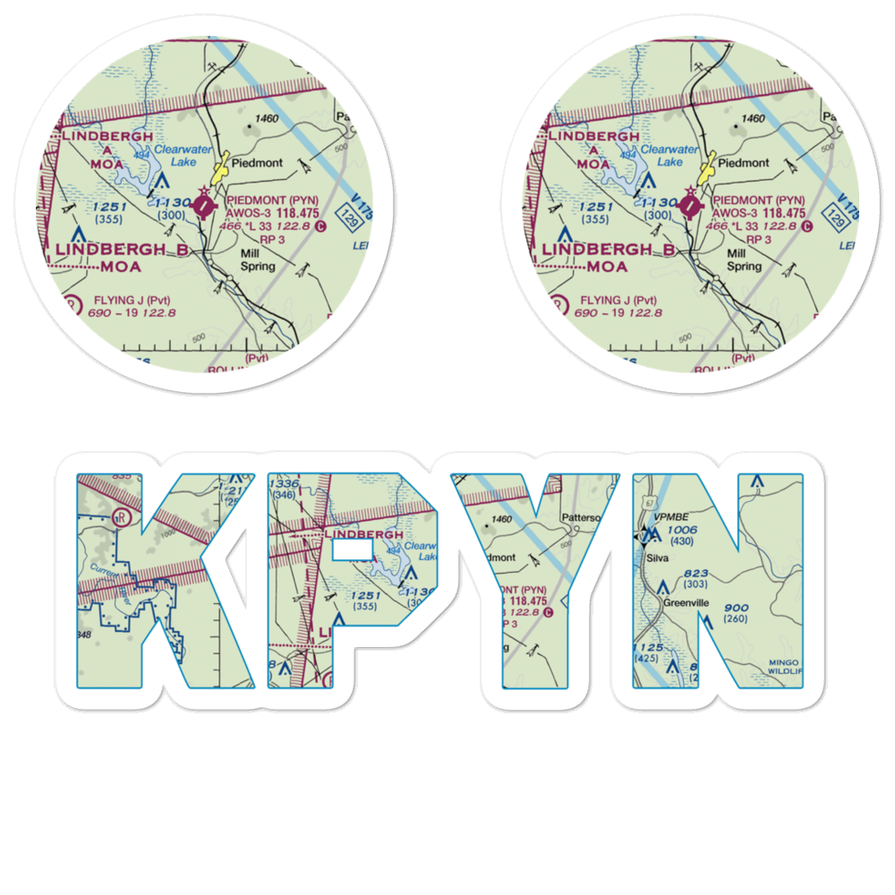 Piedmont Municipal Airport (PYN) VFR Sectional Sticker Pack 