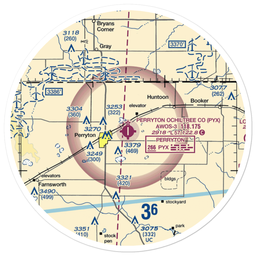 Perryton Ochiltree County Airport (PYX) VFR Sectional Sticker (30 mile) 