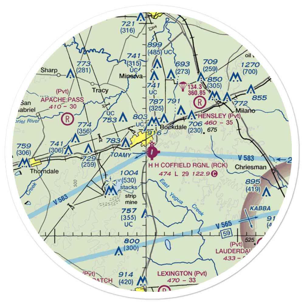 H H Coffield Regional Airport (RCK) VFR Sectional Sticker (30 mile) 