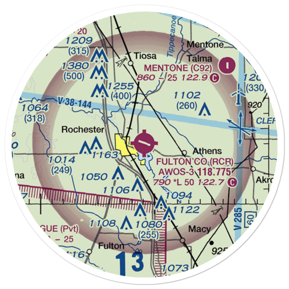 Fulton County Airport (RCR) VFR Sectional Sticker (20 mile) 