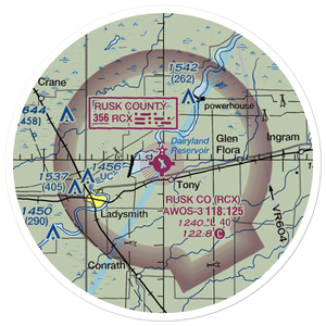 Rusk County Airport (RCX) VFR Sectional Sticker (20 mile)