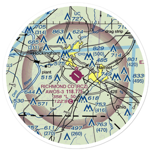 Richmond County Airport (RCZ) VFR Sectional Sticker (20 mile)
