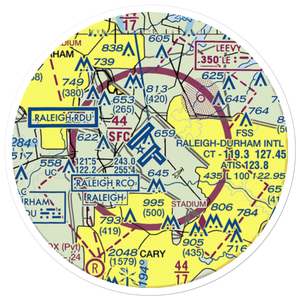Raleigh Durham International Airport (RDU) VFR Sectional Sticker (20 mile)