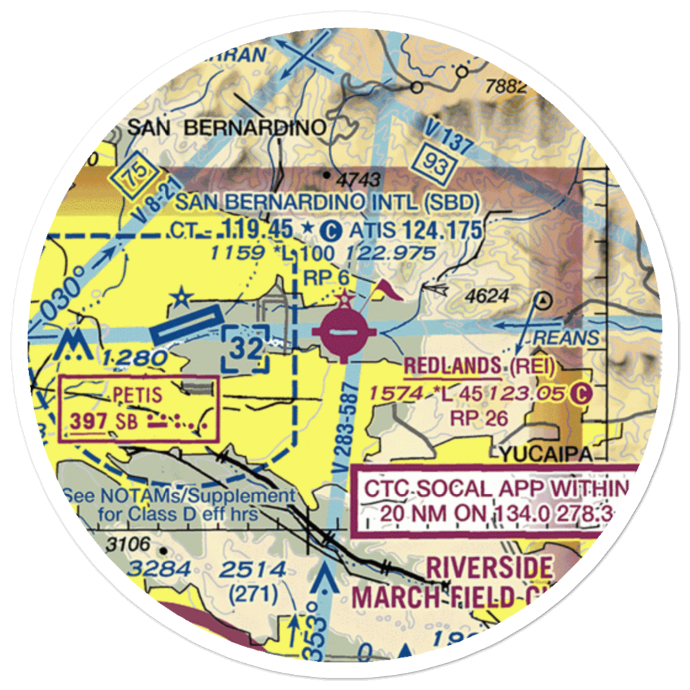 Redlands Municipal Airport (REI) VFR Sectional Sticker (20 mile) 