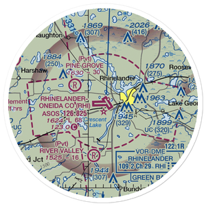 Rhinelander Oneida County Airport (RHI) VFR Sectional Sticker (20 mile)