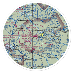 Rhinelander Oneida County Airport (RHI) VFR Sectional Sticker (30 mile)