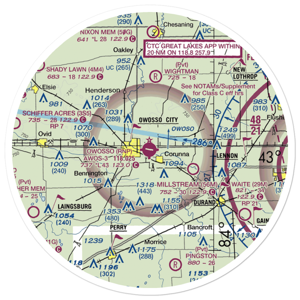 Owosso Community Airport (RNP) VFR Sectional Sticker (30 mile) 