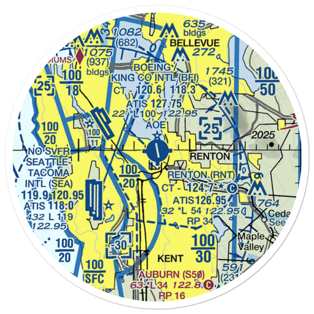 Renton Municipal Airport (RNT) VFR Sectional Sticker (20 mile) 