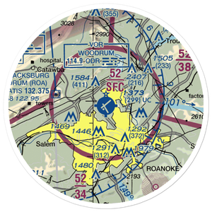Roanoke–Blacksburg Regional Airport (ROA) VFR Sectional Sticker (20 mile)