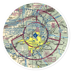 Roanoke–Blacksburg Regional Airport (ROA) VFR Sectional Sticker (30 mile)