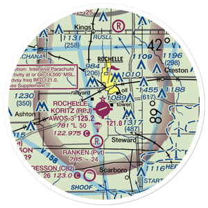 Rochelle Municipal Airport - Koritz Field (RPJ) VFR Sectional Sticker (20 mile)