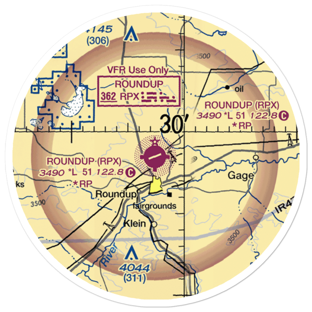 Roundup Airport (RPX) VFR Sectional Sticker (20 mile) 