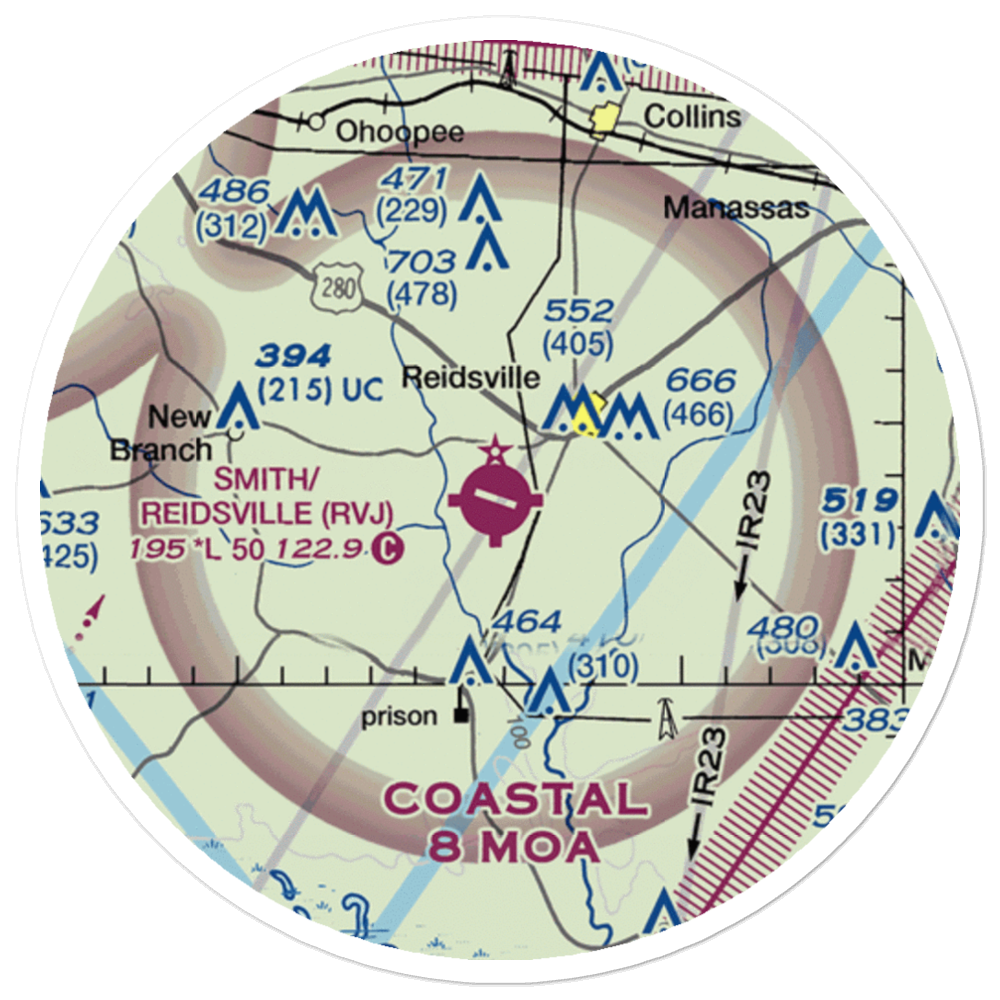 Swinton Smith Field at Reidsville Municipal Airport (RVJ) VFR Sectional Sticker (20 mile) 