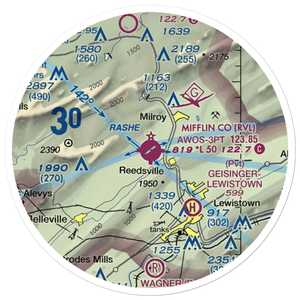 Mifflin County Airport (RVL) VFR Sectional Sticker (20 mile)