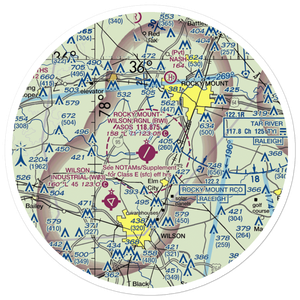 Rocky Mount Wilson Regional Airport (RWI) VFR Sectional Sticker (30 mile)