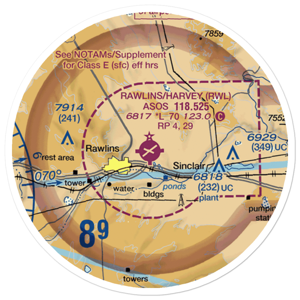Rawlins Municipal Airport/Harvey Field (RWL) VFR Sectional Sticker (20 mile) 
