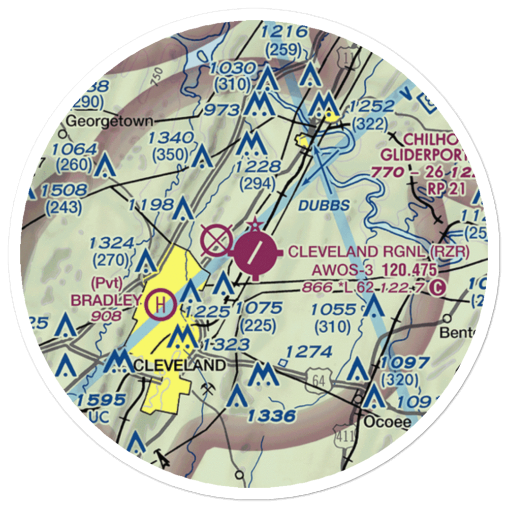Cleveland Regional Jetport (RZR) VFR Sectional Sticker (20 mile) 