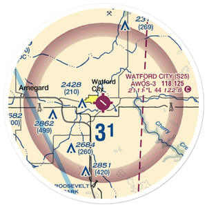 Watford City Municipal Airport (S25) VFR Sectional Sticker (20 mile)