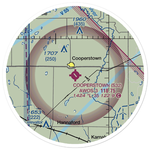 Cooperstown Municipal Airport (S32) VFR Sectional Sticker (20 mile)