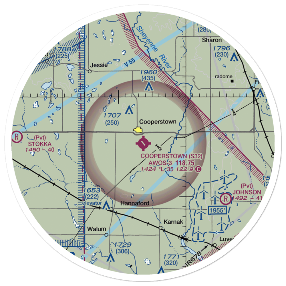 Cooperstown Municipal Airport (S32) VFR Sectional Sticker (30 mile) 