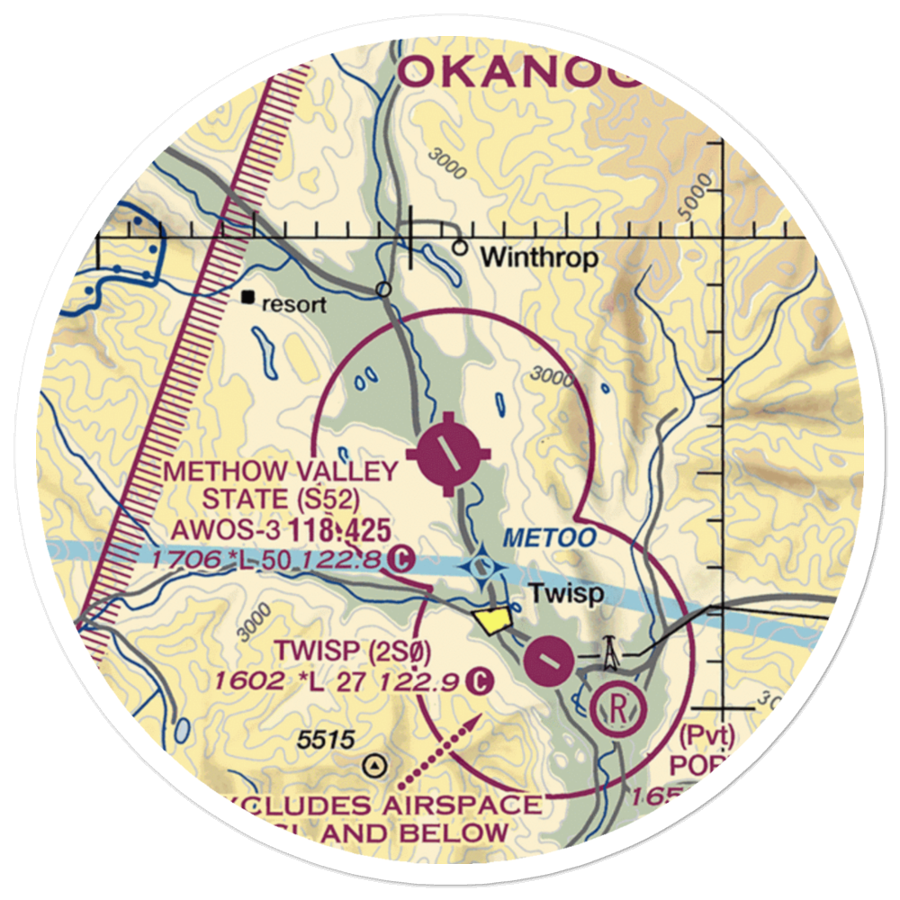 Methow Valley State Airport (S52) VFR Sectional Sticker (20 mile) 