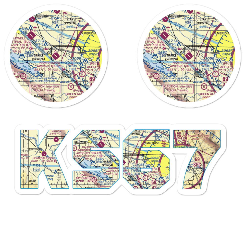Nampa Municipal Airport (MAN) VFR Sectional Sticker Pack 