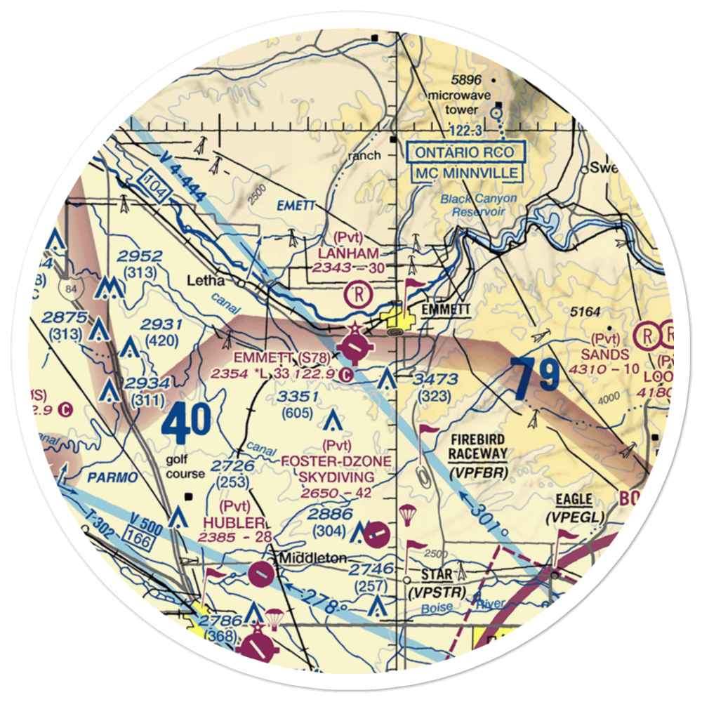 Emmett Municipal Airport (S78) VFR Sectional Sticker (30 mile) 