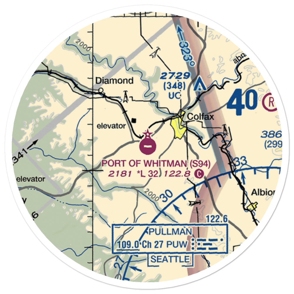 Port of Whitman Business Air Center Airport (S94) VFR Sectional Sticker (20 mile) 