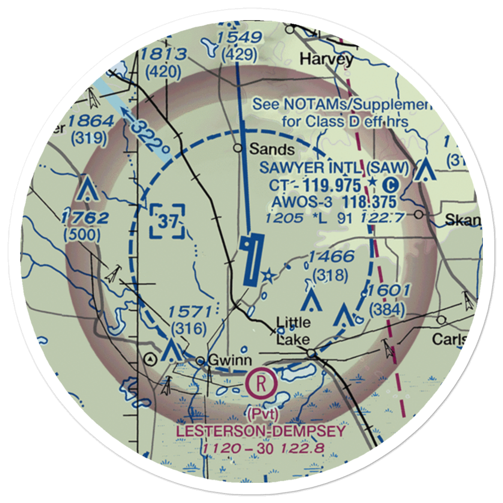 Sawyer International Airport (SAW) VFR Sectional Sticker (20 mile) 