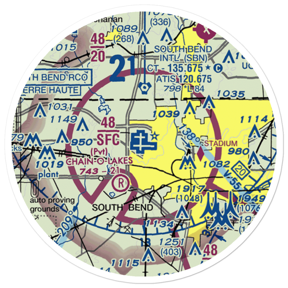 South Bend Regional Airport (SBN) VFR Sectional Sticker (20 mile) 